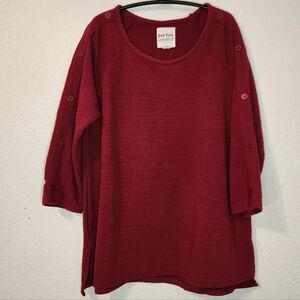 New York Laundry Women's Ribbed 3/4 Sleeves Burgundy Top, Size L